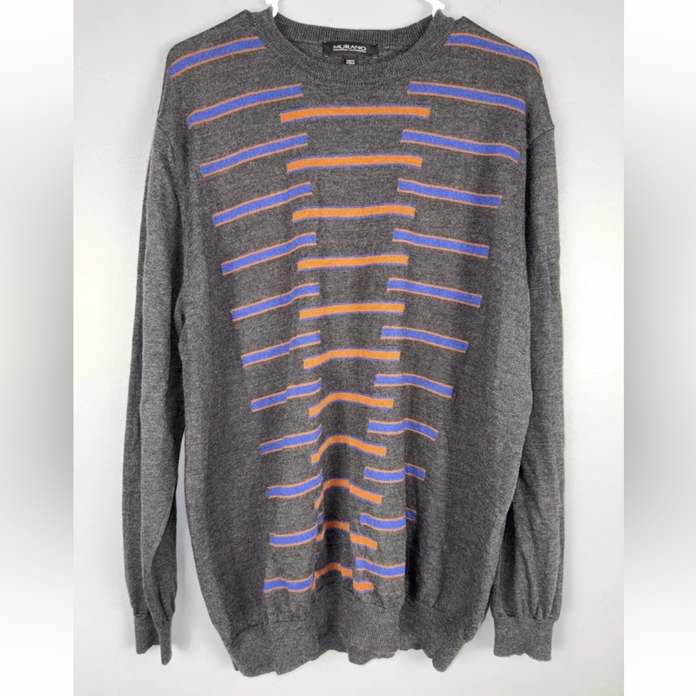 Murano Sweater Men's XL Gray Pullover 100% Merino Wool Crew‎ Neck
